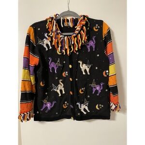 VTG BEREK 2 by TAKAKO SAKON Halloween Cardigan Medium Black Cat Witch's Hat